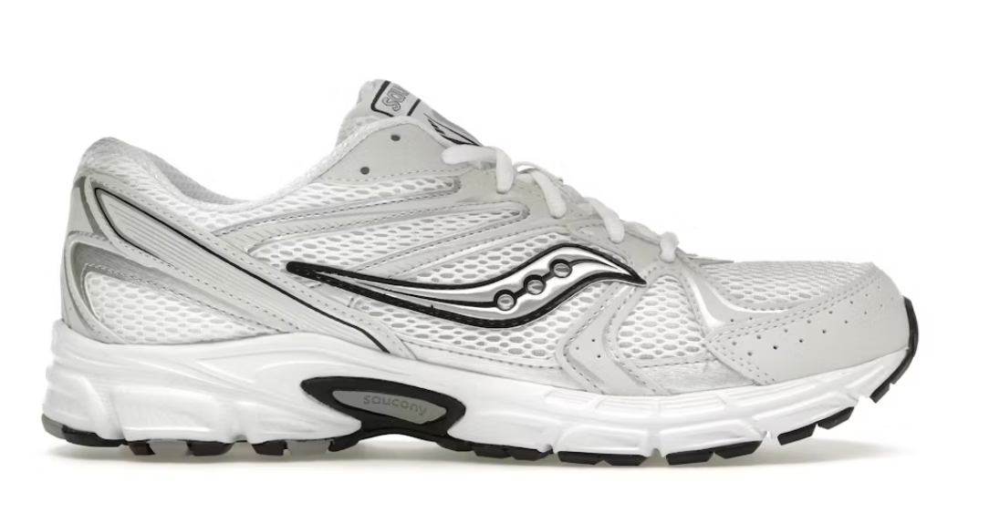 Saucony Grid Ride Millennium White Silver – sneakers rétro-running blanches et argentées