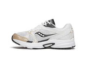 Saucony Ride Millennium blanche avec détails dorés et noirs, mesh respirant et semelle amortie GRID.Vue de coté intérieur 