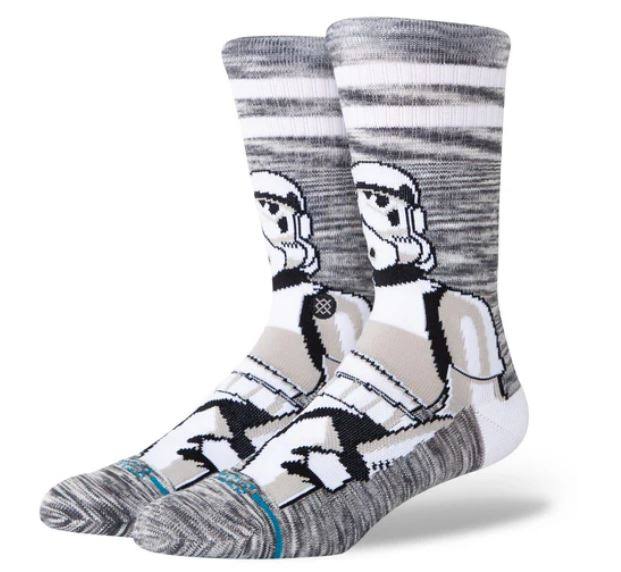 Chaussettes Stance Stormtrooper Crew blanches avec motifs noirs Star Wars et renforts talon orteils confortables