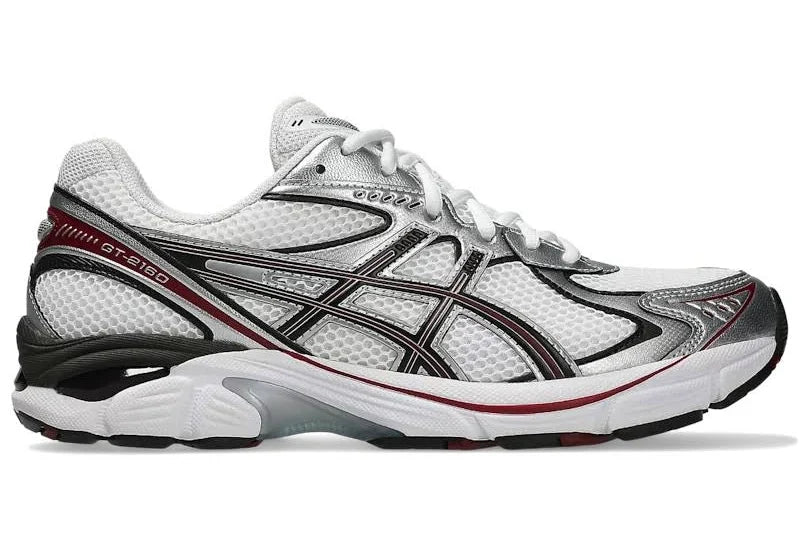 Sneaker ASICS GT-2160 White Oxblood en mesh blanc avec détails bordeaux et amorti GEL pour un confort optim