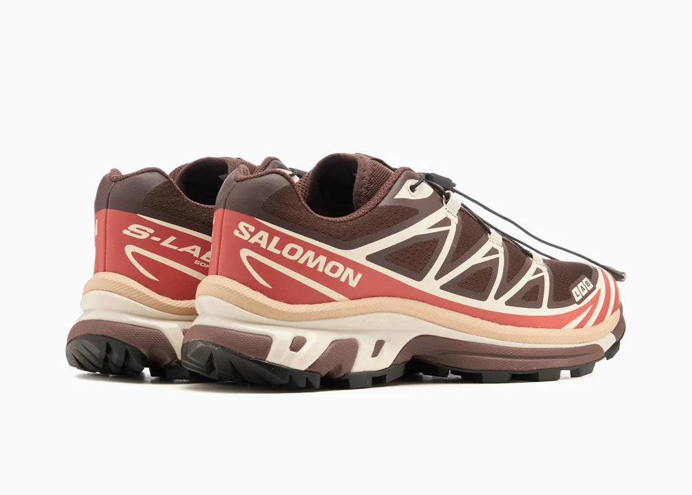 Salomon XT-6 Roasted Clay L47737500 en tons rouge argile et ocre brûlé avec empeigne textile technique, Quicklace™ et semelle trail.