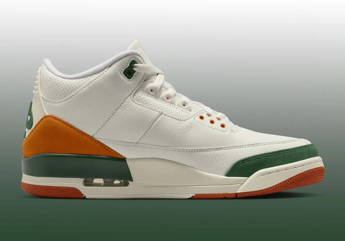 Sneaker Jordan 3 Retro SP SoleFly Miami en cuir premium avec détails elephant print et coloris inspirés de Miami.