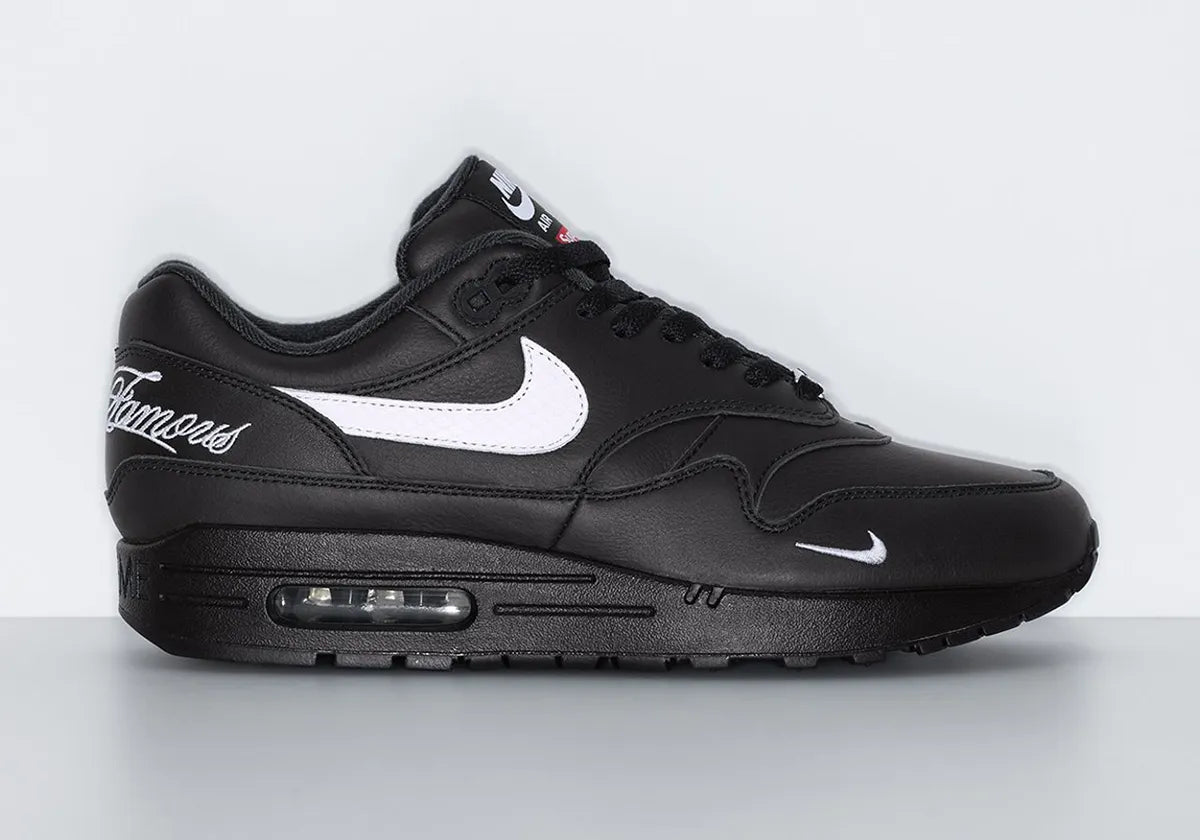 chaussure de ville lair max 1 supreme noir et blanche, semelle confortable, vue de profil