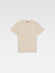 TEE SHIRT JACQUEMUS BEIGE A LOGO IMPRIME BLANC SUR LE COEUR