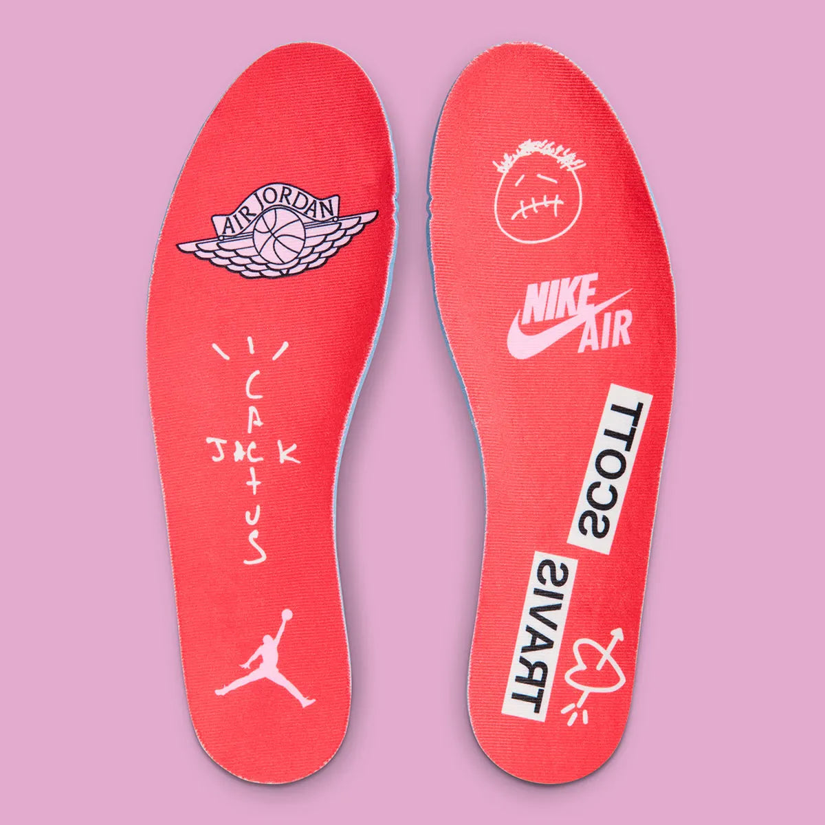 Air Jordan 1 Low Travis Scott en Sail et Tropical Pink, avec Reverse Swoosh signature et matériaux premium exclusifs.
