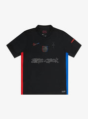 Travis Scott x FC Barcelona 2024/25 Match Away Cactus Jack Jersey Black, maillot noir du Barça avec logo Cactus Jack et Swoosh Nike.