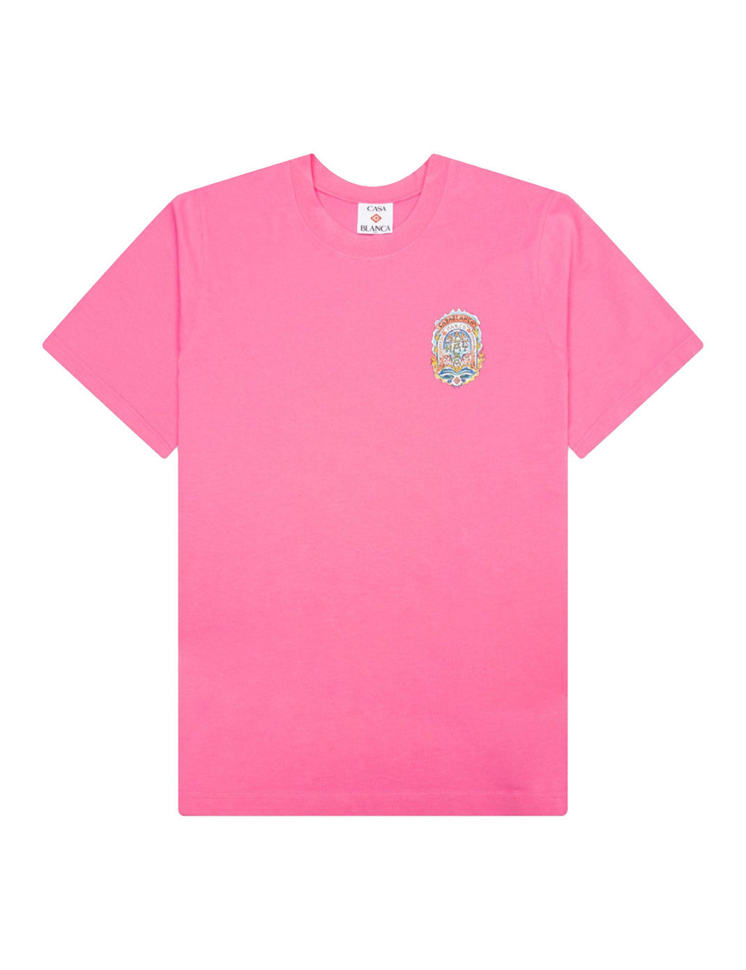 T-shirt Casablanca Way Skate rose en coton premium avec imprimé graphique signature sur le devant.