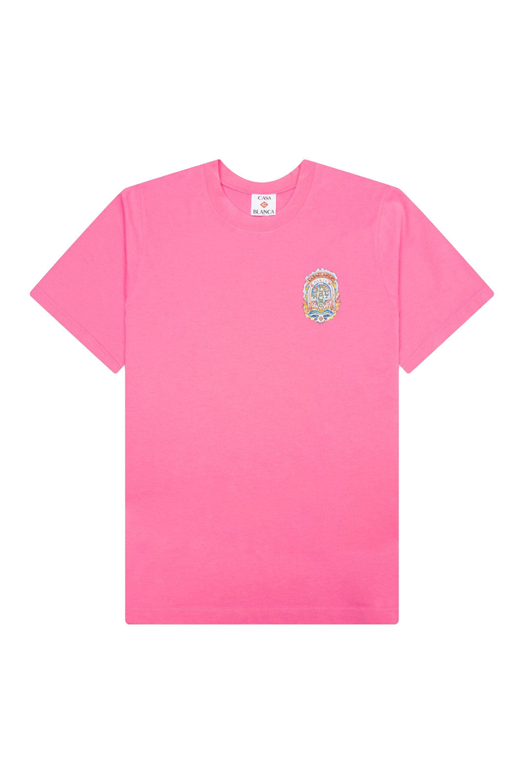 T-shirt Casablanca Way Skate rose en coton premium avec imprimé graphique signature sur le devant.