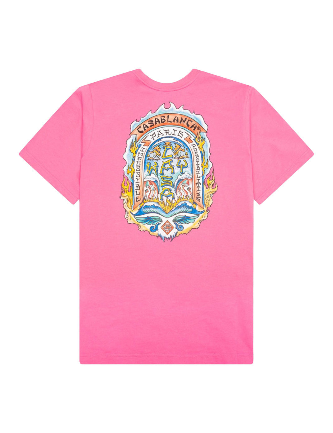 T-shirt Casablanca Way Skate rose en coton premium avec imprimé graphique signature sur le devant.