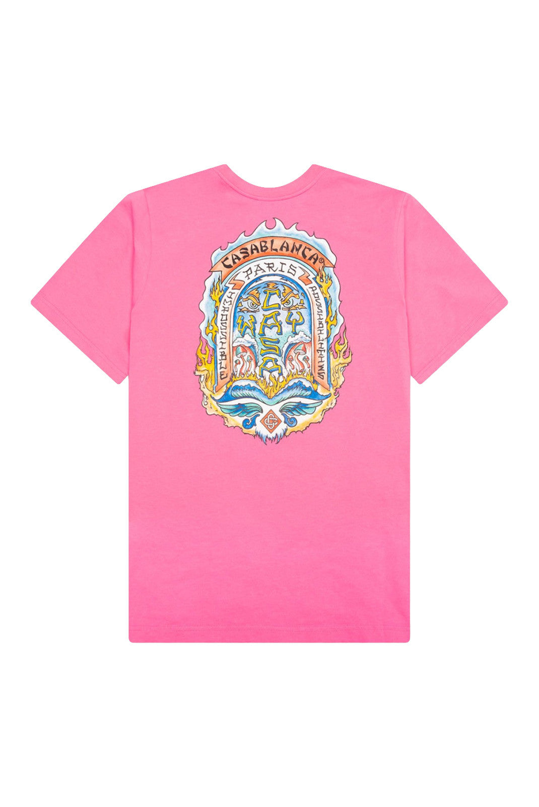 T-shirt Casablanca Way Skate rose en coton premium avec imprimé graphique signature sur le devant.