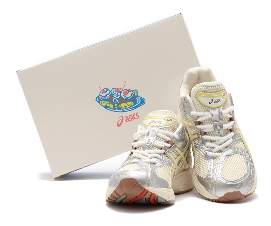 Chaussure de course Asics nimbus 10.1 atmos banana split jaune et rose, semelle confortable , vue de face
