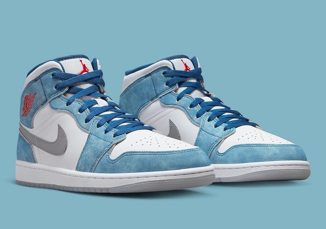 Jordan 1 Mid French Blue Fire Red