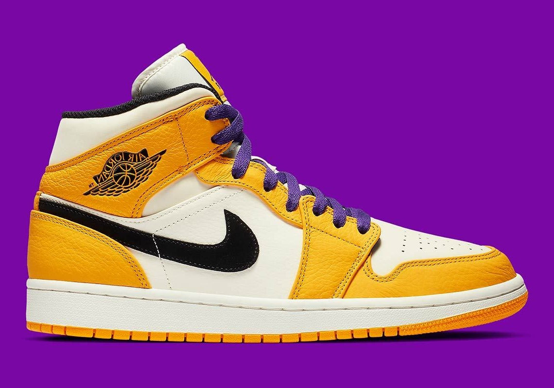 Air Jordan 1 Air Jordan 1 Mid SE Lakers – sneaker en cuir blanc violet or avec logo Jumpman et Wings SE Lakers, vue de face