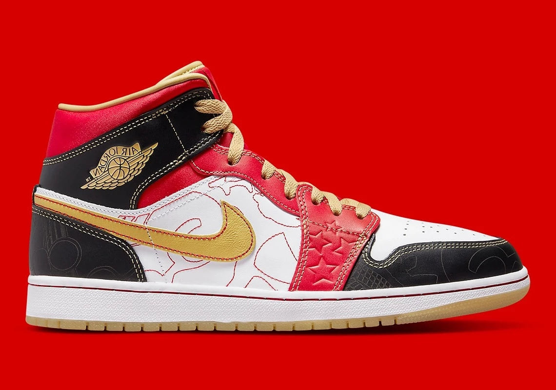 Jordan 1 Mid XQ White Black Sport Red