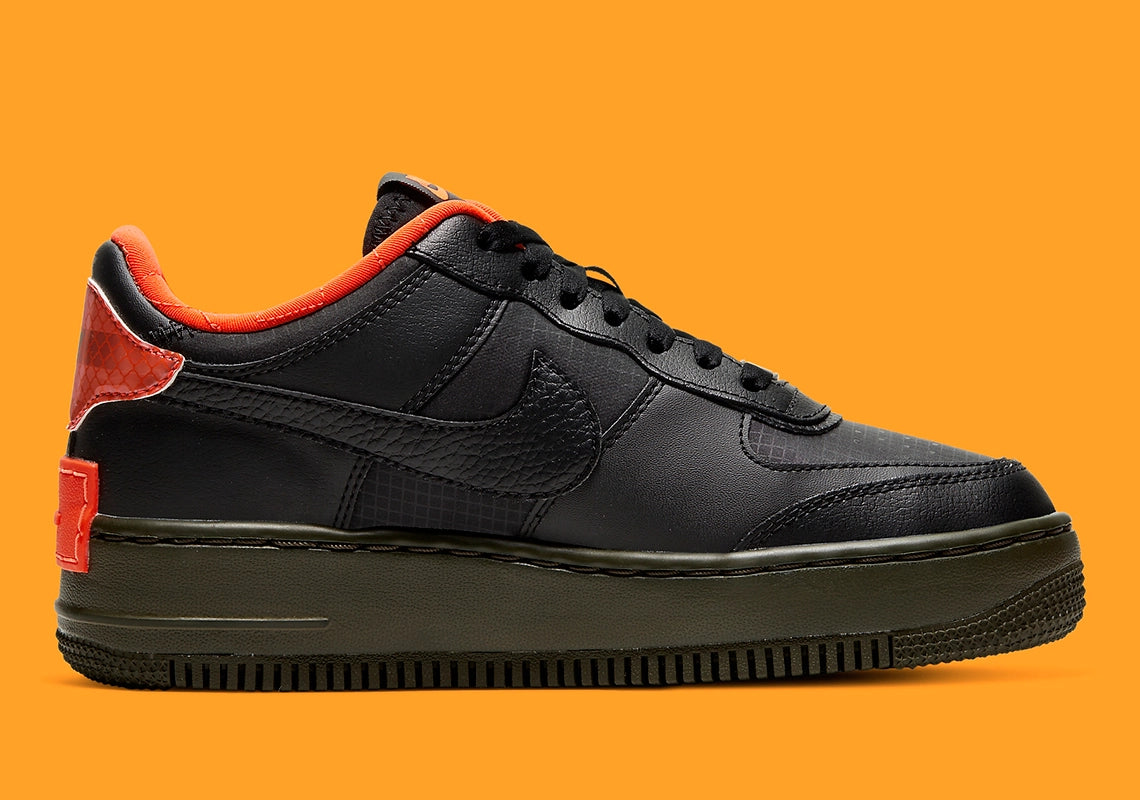 Nike Air Force 1 Shadow Black Hyper Crimson Cargo Khaki GlobalSneakers