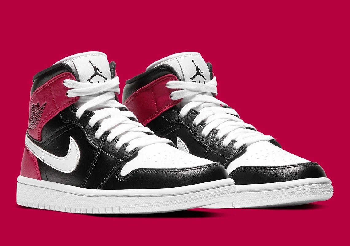 Nike air jordan 1 mid black red on sale